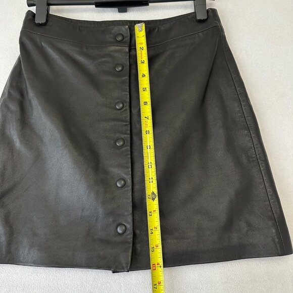 All Saints Womens Lamb Leather Button Up A-Line Mini Skirt Size US 6 Black - Picture 10 of 10